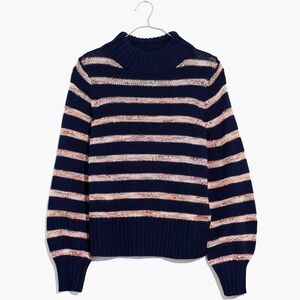 Madewell Wool Blend Striped Metcalf Mockneck Sweater Dark Nightfall